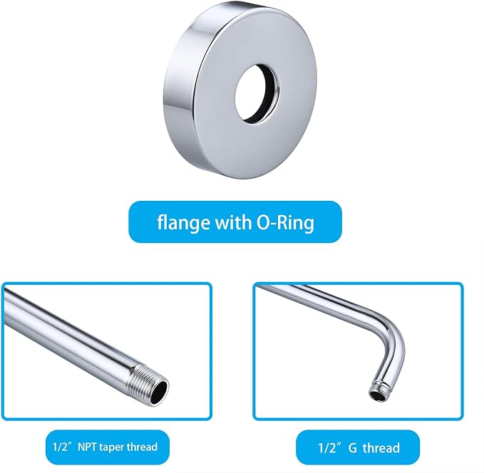 12 Inch Shower Arm with Flange, Stainless Steel 90 Degree Rain Shower Head - Image 7