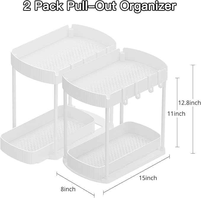 2 Pack Multi-Purpose Pull-Out Storage Organizers, Under Sink & Cabinet Storage - Image 2