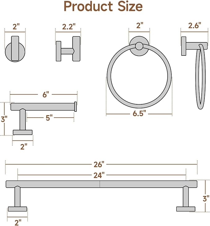 USHOWER Polished Chrome Bathroom Accessories Set, 24-Inch Towel Bar Set Wall - Image 7