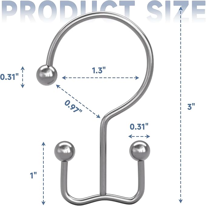 Titanker Shower Curtain Hooks Chrome, Minimalist Simple Double Glide Shower - Image 2