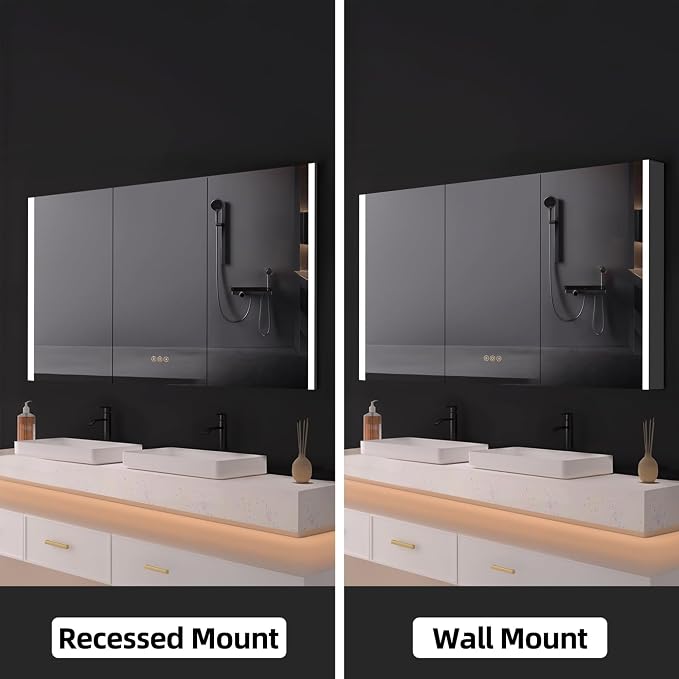 Medicine Cabinet with LED Lights and Mirror, 54 x 32 Inch Surface or Recessed - Image 8