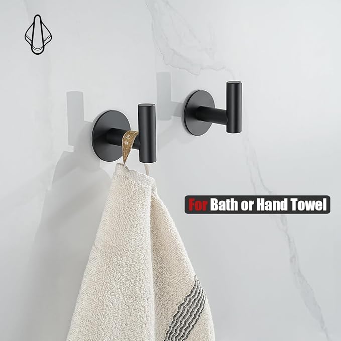 JQK Self Adhesive Towel Hook Black, No Drill Stick on Coat Robe Clothes Wall - Image 3
