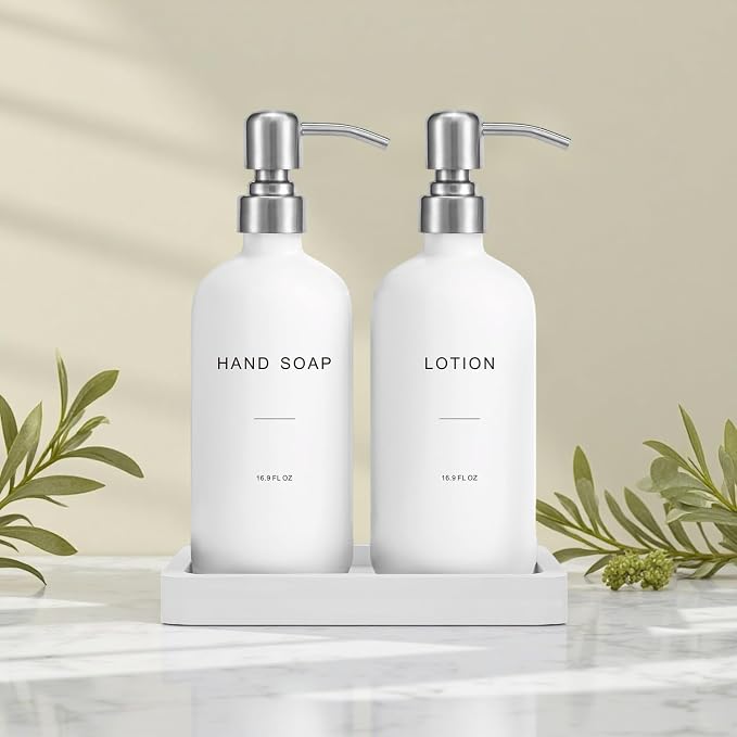 White Soap Dispenser Bathroom Set, Hand and Lotion Dispenser - Image 5