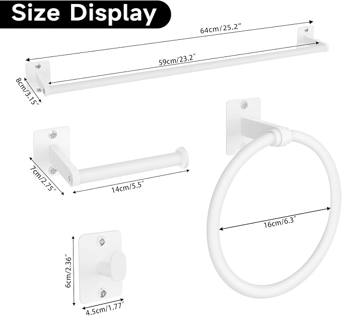 Bathroom Accessories Set, 4 Pieces White Bathroom Hardware Set, 24 inch Towel - Image 7