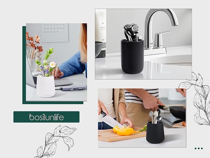 BosilunLife Ceramic Toothbrush Holder - 12oz Bathroom Toothbrush Holder Black - Image 7