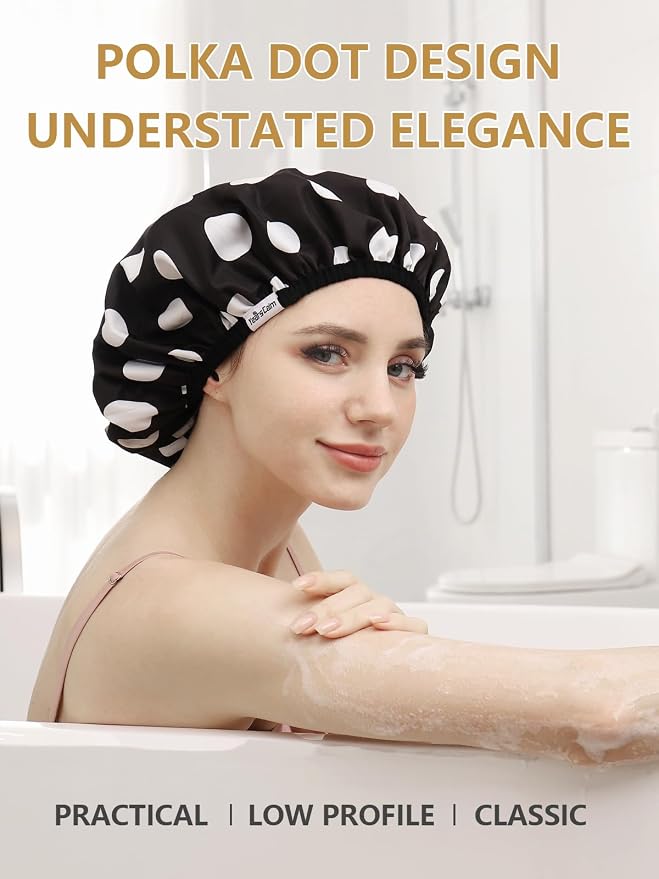 Years Calm Shower Caps For Women Reusable Waterproof，Pattern And Solid Color - Image 5
