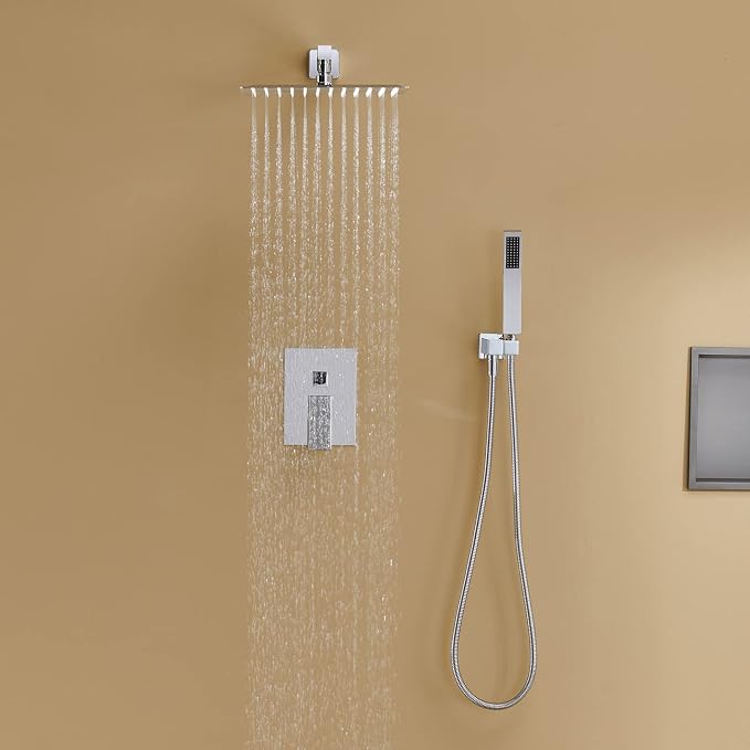 Rain Shower System 12 Inches Shower Combo Set Chrome Wall Mount Faucet Bathroom - Image 4