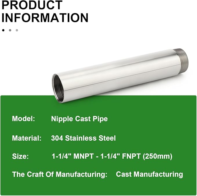 TAISHER 1PCS Stainless Steel Pipe Fittings, 1-1/4" NPT Male x 1-1/4" NPT Female - Image 5