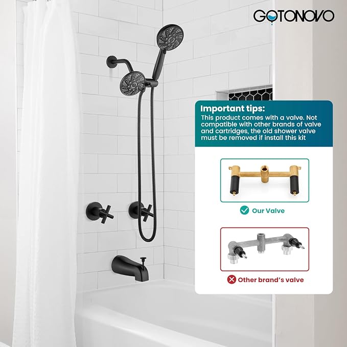 gotonovo 2 Handle Tub Shower Faucet Set Bathtub and Shower Faucet Combo Dual - Image 2