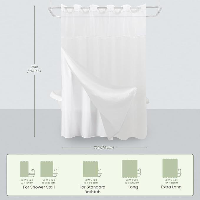 Inhousolu Long No Hook Shower Curtain - Image 7