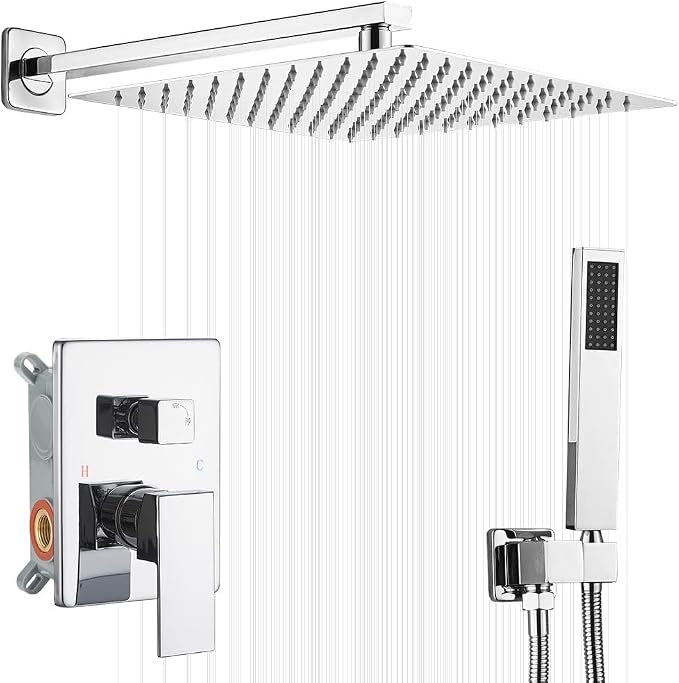 Shower Faucet Set 16 Inch Wall Mount Rain Shower System, All Metal Shower by YCAIKOI