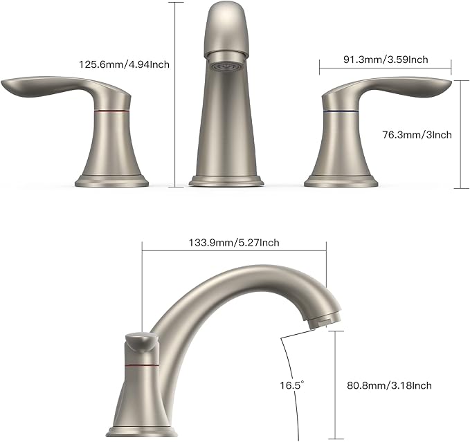 Bathroom Sink Faucet, Faucet for Bathroom Sink, Widespread Brushed Nickel - Image 6