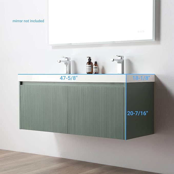 Blossom 48 Inch Double Sink Bathroom Vanity, All Wood Wall Mounted Floating - Image 7
