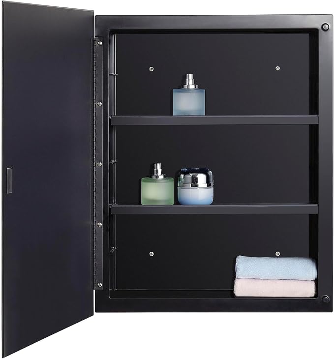 Black Plastic Bathroom Medicine Mirror Cabinet Beveled Edge, 16 x 20 inch - Image 5