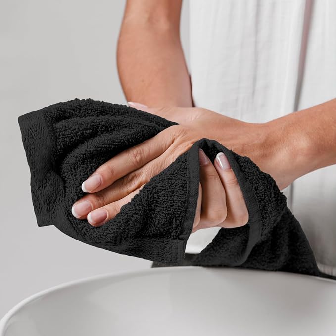 24 Pack Black Hand Towels 100% Cotton Spa Towels 16x26 inches Highly Absorbable - Image 6