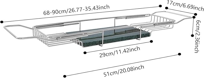 Bathtub Tray Caddy for Luxury Bath, Stainless Steel 26.8-35.4 in Expandable - Image 4