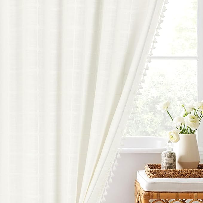 MitoVilla Modern Farmhouse Shower Curtain Set, Off White Boho Cloth Shower - Image 7
