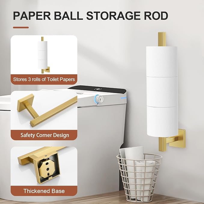 TQKAG 7-Pieces Brushed Gold Bathroom Hardware Accessories Set 23.6" SUS304 - Image 4