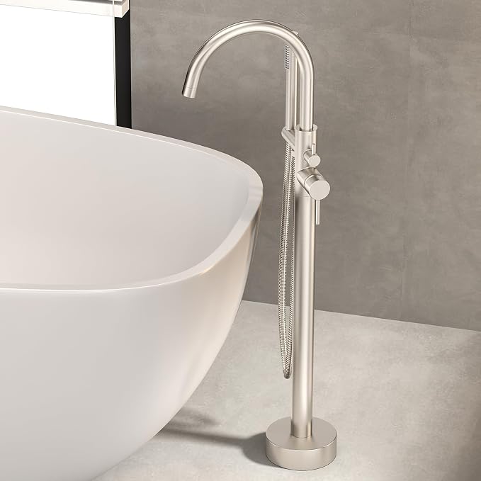 Freestanding Bathtub Faucet Waterfall Tub Filler Brushed Nickel Floor Mount - Image 7