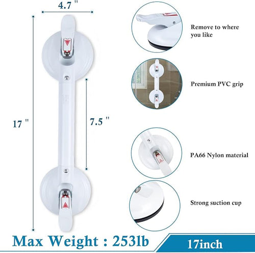 17inch Suction Shower Grab Bar, Portable Shower Handle Bar Suction Grip Bar - Image 2