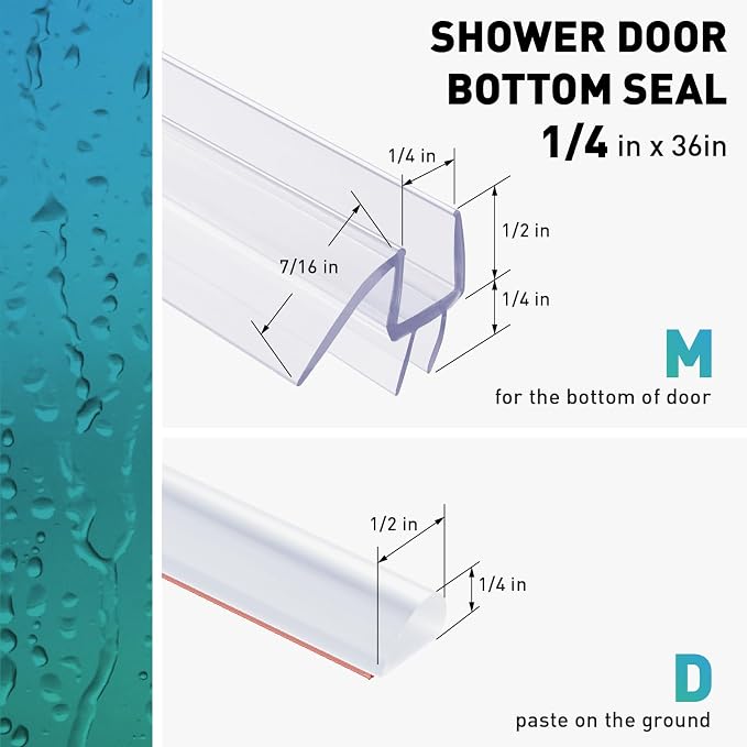 Shower Door Bottom Seal, Frameless Glass Shower Door Seal Strip, Stop Shower - Image 3