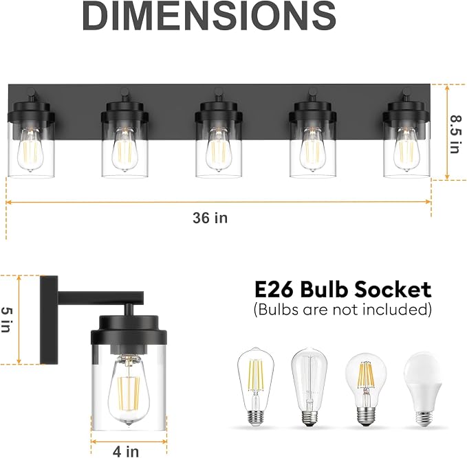 IZORRO Bathroom Vanity Light Fixture, 5-Light 36 Inch Matte Black Bathroom - Image 3