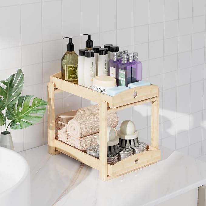 Bamboo Wood Under Sink Organizer 1 Pack, Pull Out Cabinet Organizer 2 Tier - Image 8