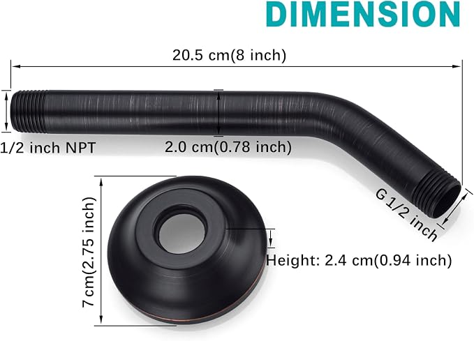 BESTILL Wall Mounted 8 Inch Shower Head Arm, Shower Arm and Flange Included - Image 7