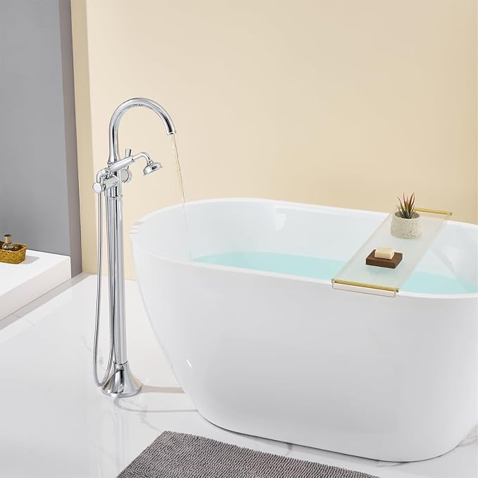 Free Standing Tub Faucet Chrome Tub Filler Freestanding Bathtub Faucets Brass - Image 5