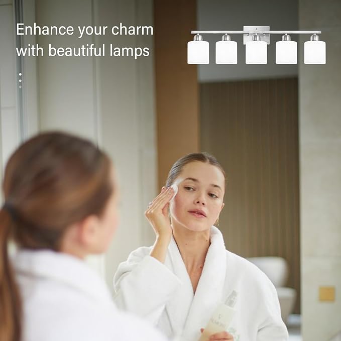 5 Light Bathroom Light Fixtures Brushed Nickel, Bathroom Vanity Light - Image 5
