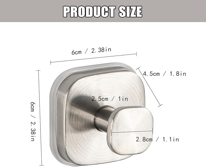 4Pcs Square Suction Cup Hook, 304 Stainless Steel Shower Hook, Removable - Image 2