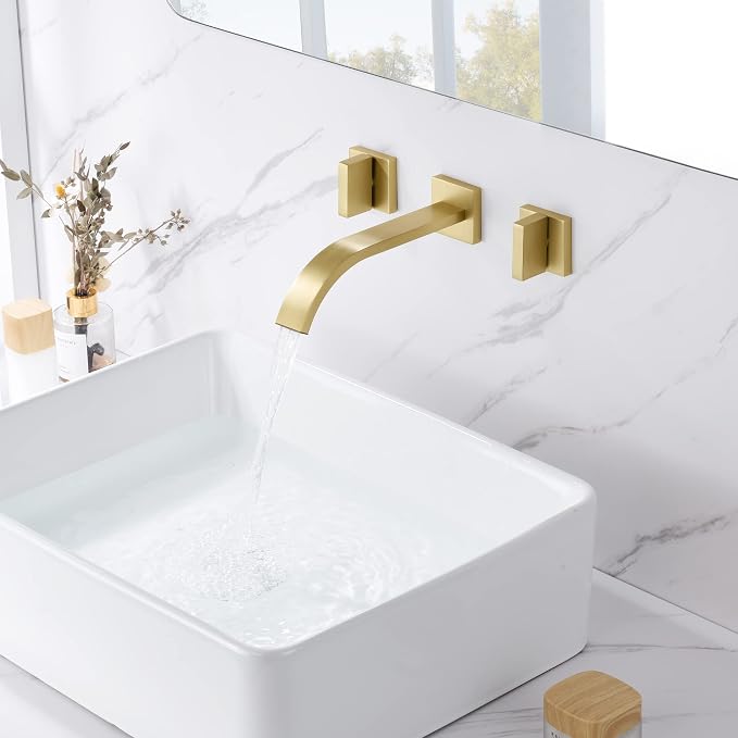 sumerain Gold Bathroom Faucet Wall Mount Bathroom Sink Faucet - Image 3
