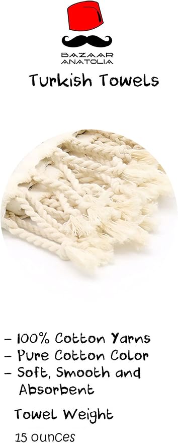 Bazaar Anatolia Turkish Beach Towel 100% Cotton Bath Towels 71x39 Quick Dry - Image 7