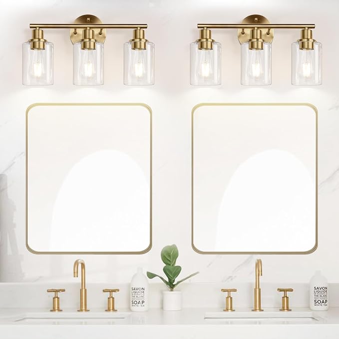 3-Light Bathroom Light Fixtures, Brushed Brass Bathroom Wall Lights - Image 4