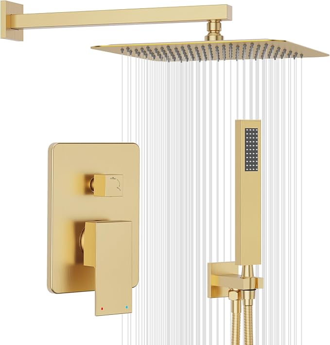 Gabrylly Shower System Gold, Rainfall Shower Faucet Set Complete, 2 Way Valve by GABRYLLY
