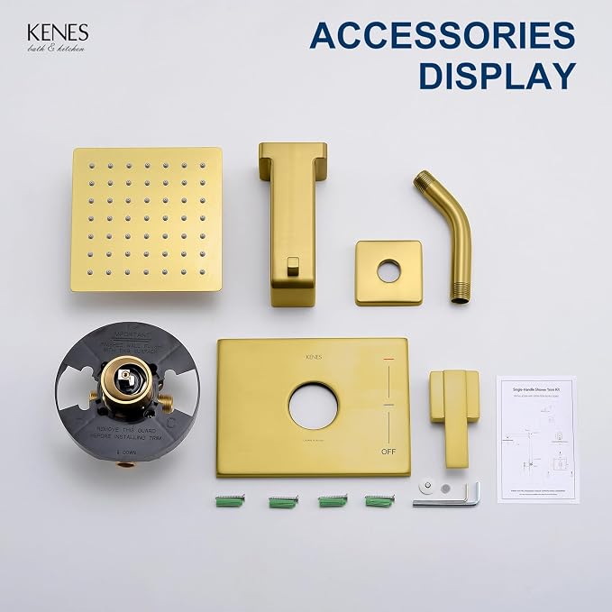 KENES Brushed Gold Tub and Shower Trim Kit, Square Tub Shower Faucet Set - Image 9