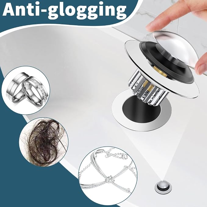 Upgraded 2 in 1 Bathtub Drain Stopper, Pop Up Tub Drain Hair Catcher, Anti - Image 7