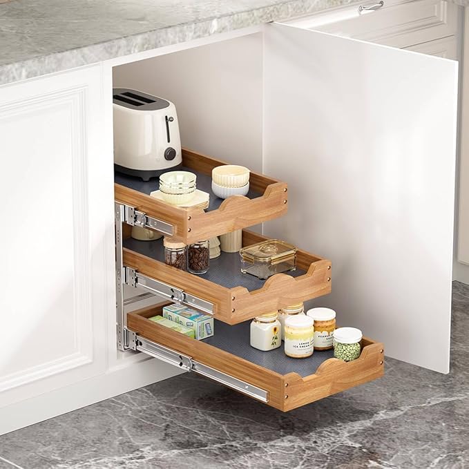 OCG Pull Out Cabinet Drawer 11" W x 21" D, 3 Tier Pull Out Cabinet Organizer - Image 2
