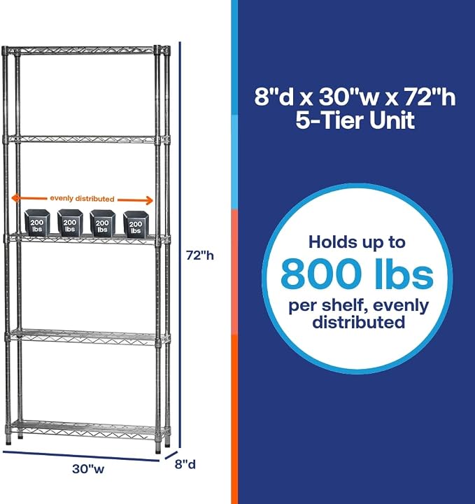Shelving Inc. 8" d x 30" w x 72" h Chrome Wire Shelving - Image 6