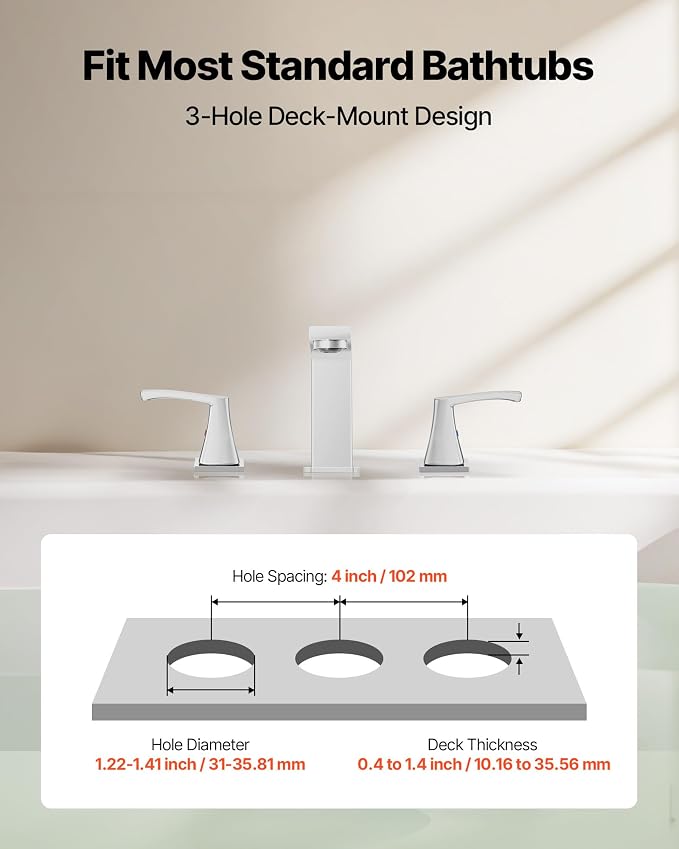 VEVOR Roman Tub Faucet, 3 Hole Waterfall Bathtub Faucet, Bath Tubs Faucets Set - Image 3