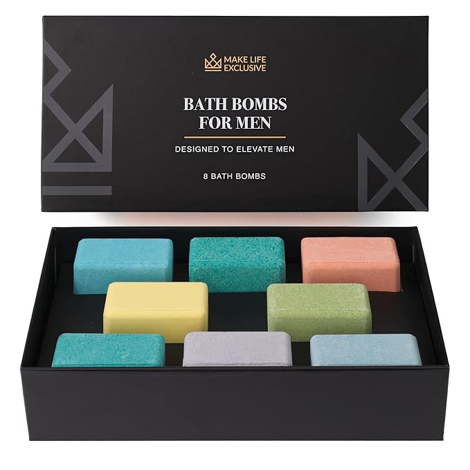 Bath Bombs for Men, Block Shape, Gifts for Men, 8 Large 5oz Bombs, 100% Natural by MakeLifeExclusive