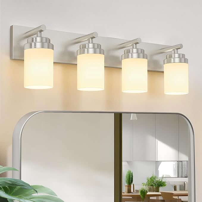 IZORRO Bathroom Vanity Light Fixture, 4-Light 27.5 Inch Brushed Nickel Bathroom by IZORRO