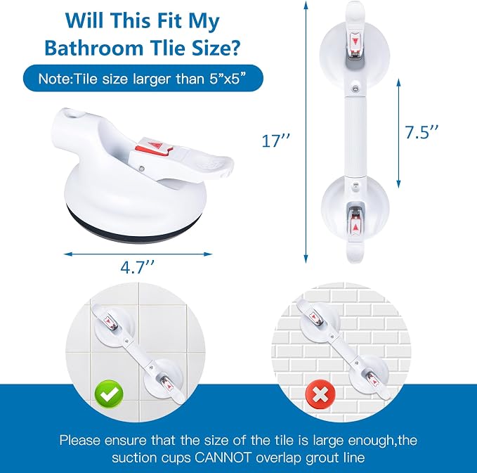 17inch Upgrade Suction Shower Grab Bar, Portable Shower Handle Bar Suction Grip - Image 4