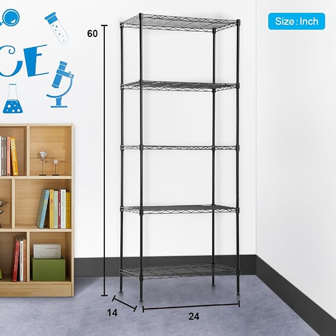 BestOffice | 5-Tier Wire Storage Shelves | 14x24x60 | Black | - Image 3