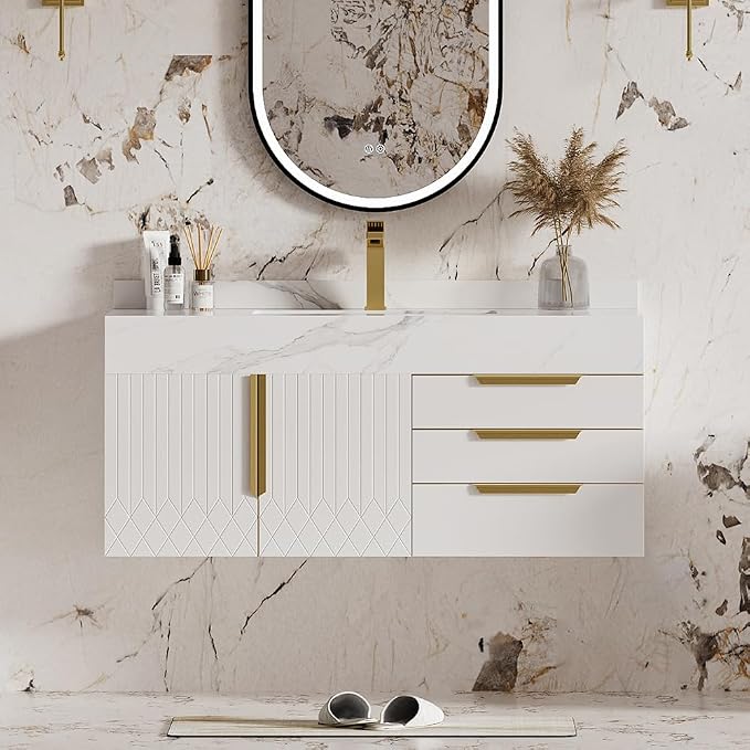 homary 35" White Floating Bathroom Vanity Set, Wall-Mounted Single Sink Cabinet by Homary