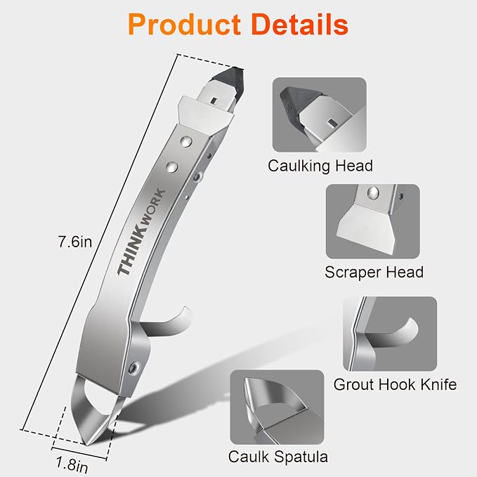 THINKWORK Caulking Tool Kit, 4 in 1 Caulk Remover Tool, Stainless Steel Caulk - Image 3