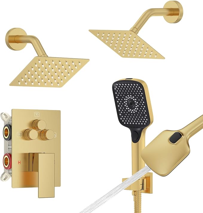 Iriber Bathtub Shower Faucet Set Brushed Gold, Push Button Diverter Shower by Iriber