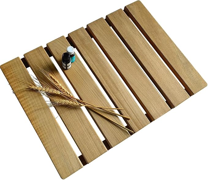 Teak Wood Shower Mat, Non-Slip Bathroom Floor Mat by BuyNowNaturalTeakSwing