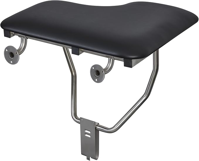 28" x 22.5" Black Padded Cushion Wall Mount Folding Right-Handed Transfer Bench - Image 5