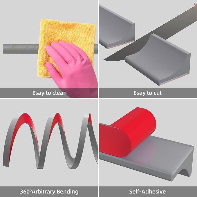 67Inch Collapsible Shower Threshold Water Dam Barrier, Self Adhesive Silicone - Image 3